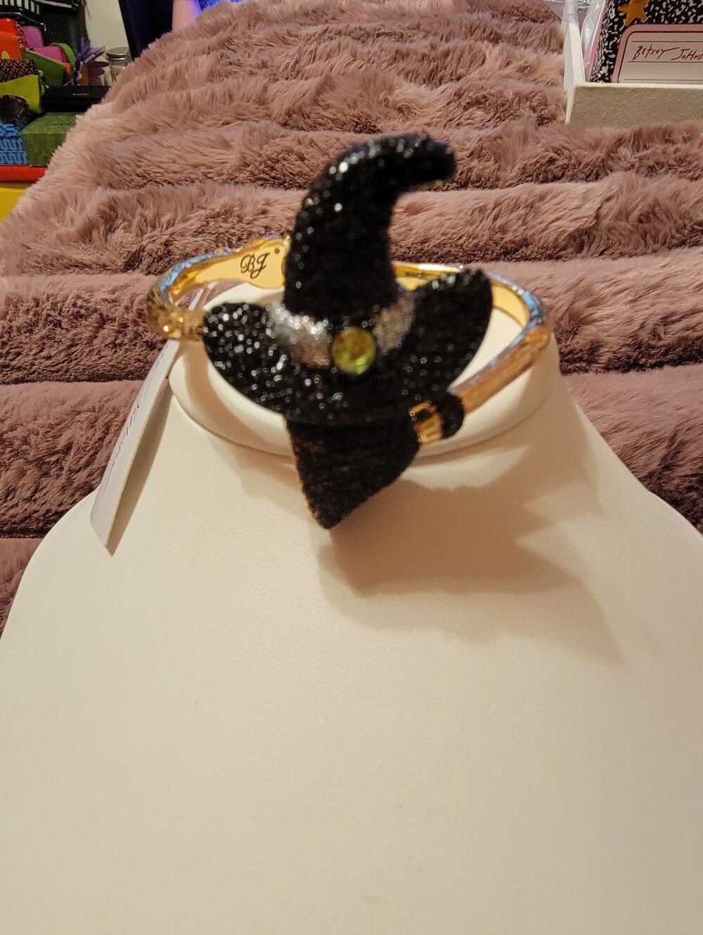 Betsey Johnson Black Crystal Witch Hat & Tassel Cuff Bracelet